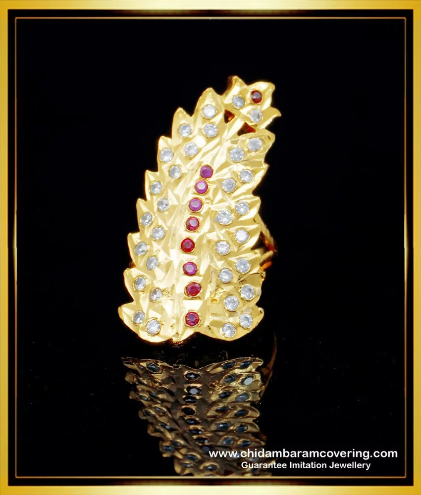 Buy Gold Plated White and Ruby Stone Gold Design Original Impon Ring for  Women