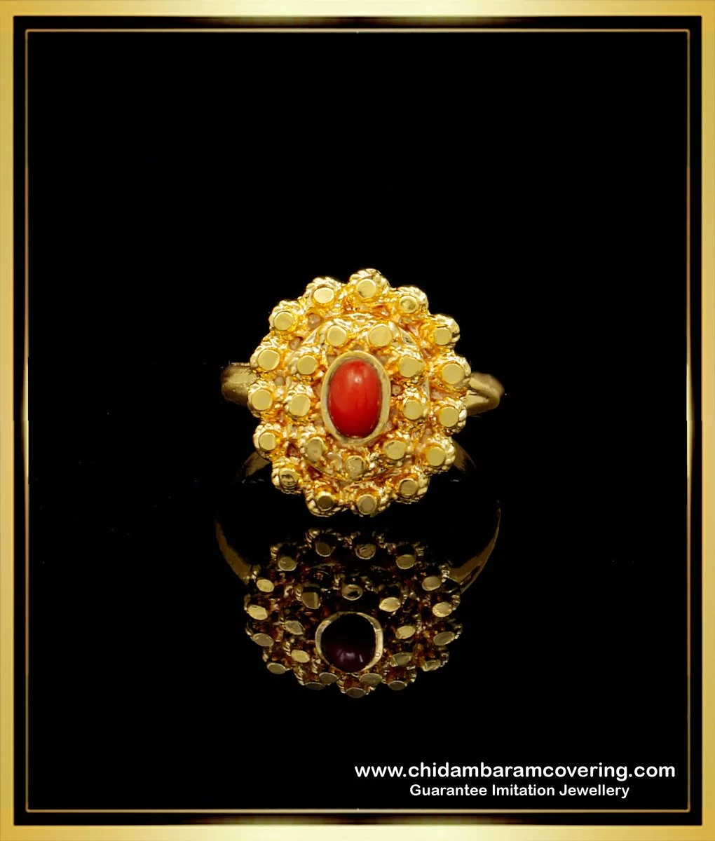 rng193 latest red coral gold design daily use impon big size ring for ladies 1