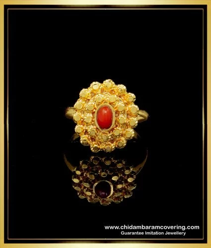 SAIYONI Antique Gold Plated Red Color Kempu Stone Studded Adjustable  Peacock Design Finger Ring