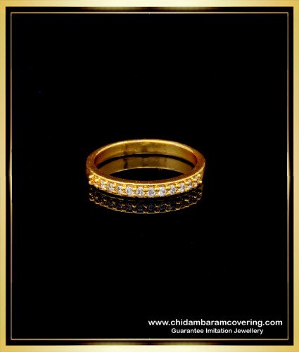 RNG194 - Simple Design 1 Gram Gold Modern Light Weight Thin White Stone Ring for Girls