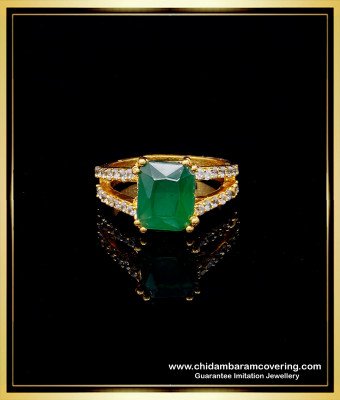 RNG201 - One Gram Gold Plated Emerald Stone with White Stone Finger Ring Design 