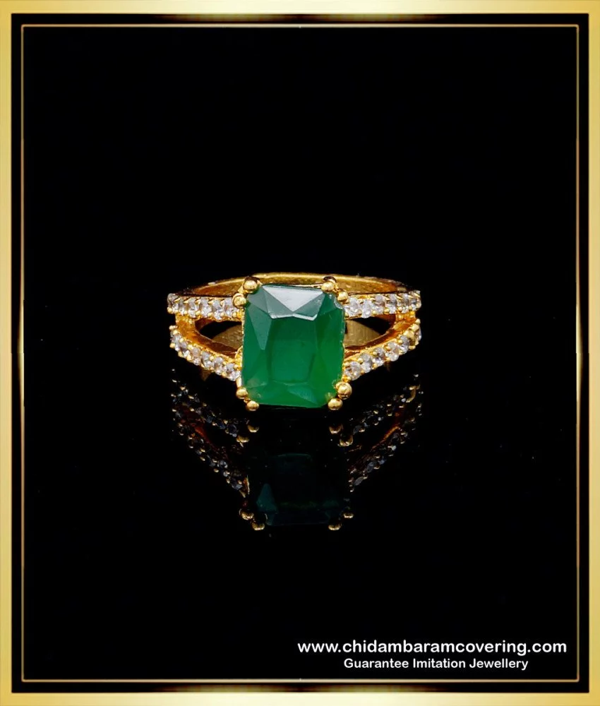 Natural Emerald Gemstone 925 Sterling Silver Yellow Gold Ring Green Emerald  — Discovered