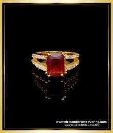 RNG203 - New Model Gold Design Red and White Stone Gold Covering Finger Ring Online