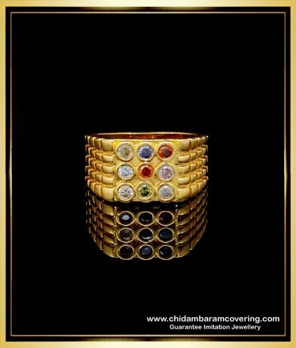 rng207 latest five metal navaratna gold ring design gold plated 9 stone ring online 1