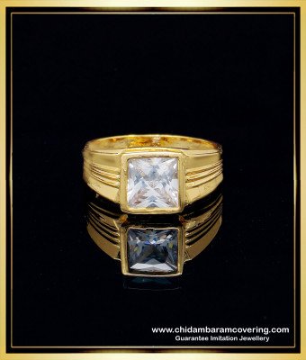RNG212 - Impon Single White Stone Ring One Gram Gold Daily Use Oru Kal Mothiram 