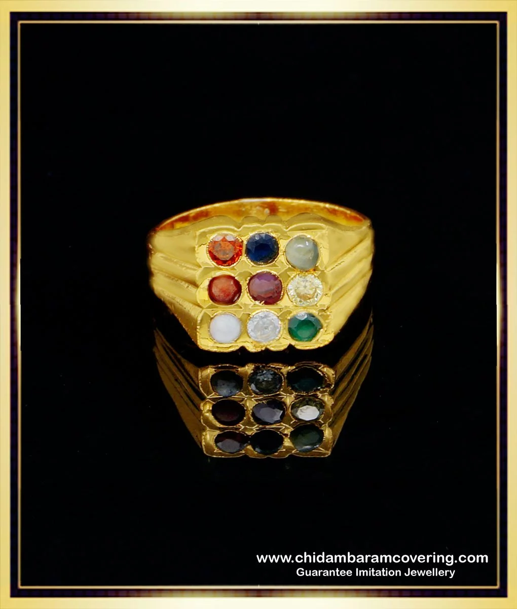 Navratna Stones Ring for Women in 18K Yellow Gold for Sale – Raza Gems LLc