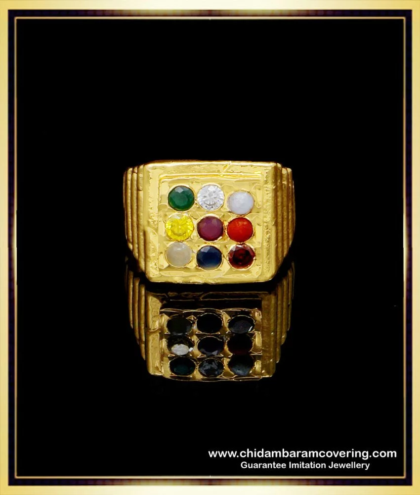 rng266 real gold look gold plated impon navaratna ring for gents 1
