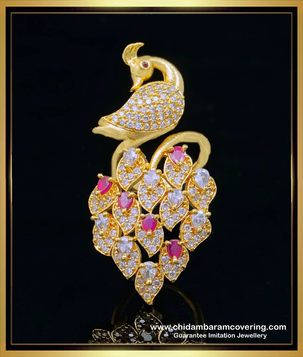 Buy quality 22K Gold Navratna Diamond Peacock Design Ring in Ahmedabad