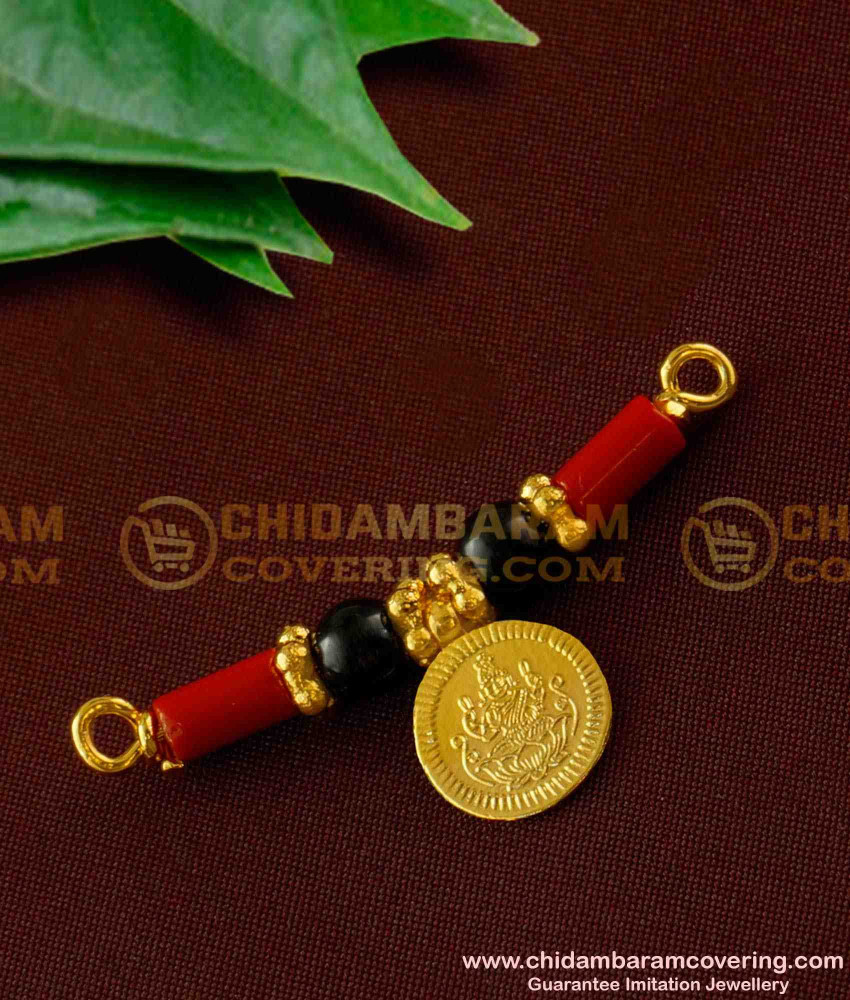 TAL41 - Black Beads and Coral Lakshmi Coin Mangalsutra | Konkani Mangalsutra Design Online