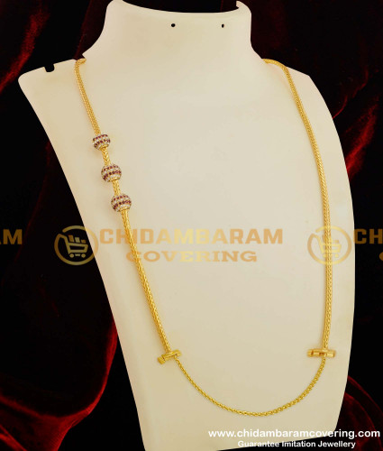 THN27-LG - 30 Inches Long Thali Kodi Mugappu Chain With Stone Balls Designer Screw Chain Online