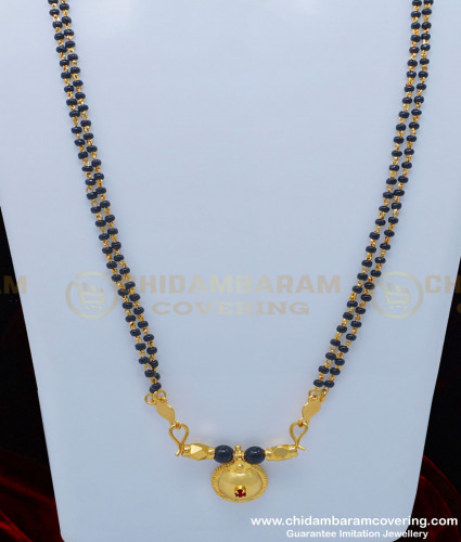 THN45 - Gold Plated Double Line Black Beads Telangana Mangalsutra Designs Single Bottu Thali Set  