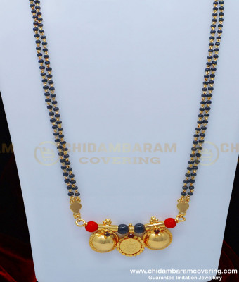 THN48 - Andhra Mangalsutra Double Coral and Black Beads With Lakshmi Vatti Thali Karimani Chain Online