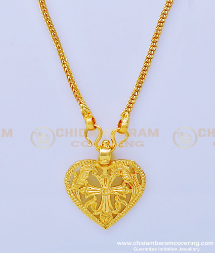 THN53 - 24 Inches One Gram Gold Christian Cross Pendant Daily Use Thali Chain Design Online